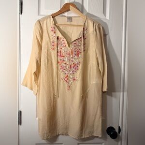 Chico’s Sand Neck Embellished Tunic Top quarter sleeves Size 1 S/M